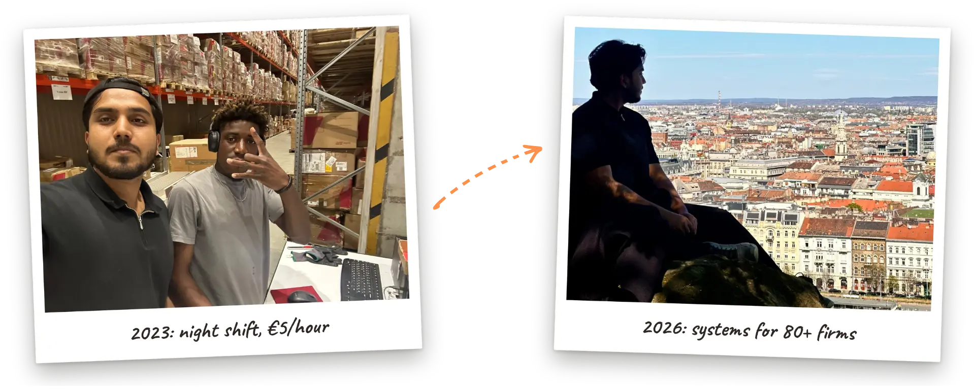 2023: night shift, €5/hour. 2026: systems for 80+ firms.